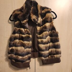 Chico's Brown Tan Black Fur Vest Size 0
